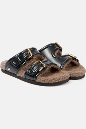 VALENTINO GARAVANI Faux fur-trimmed leather sandals