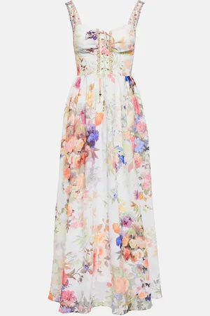 Camilla Bustier floral linen maxi dress