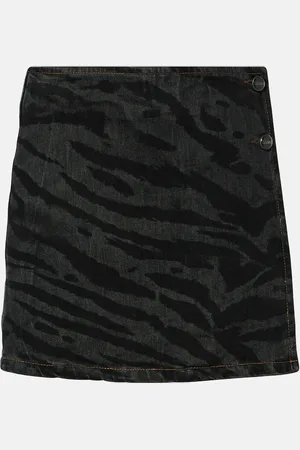 Ganni High-rise denim wrap skirt
