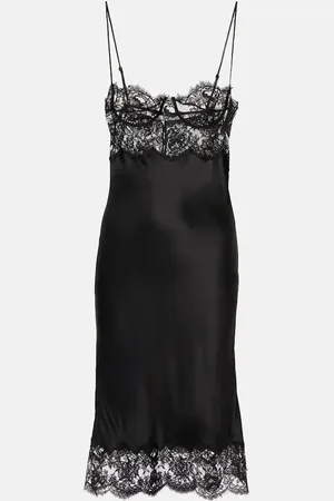 Saint Laurent Lace-trimmed silk satin slip dress