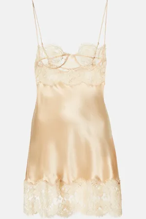 Saint Laurent Lace-trimmed silk satin slip dress