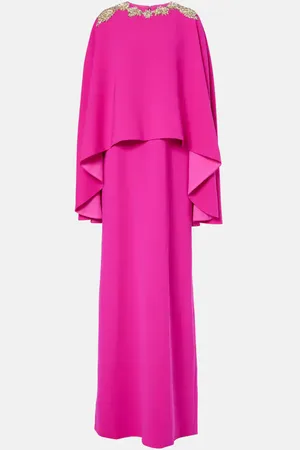 Costarellos Elin embellished caped crÃªpe gown