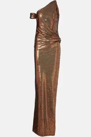 Ilkyaz Ozel Lizette sequined one-shoulder gown