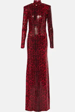 Ilkyaz Ozel Sequined leopard-print open-back gown