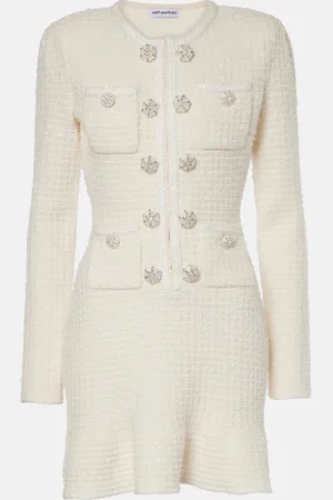Self-Portrait Embellished waffle-knit minidress