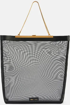 Khaite Augusta leather-trimmed mesh shopper