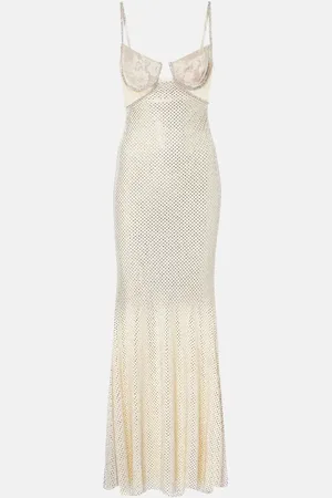 Self-Portrait Bridal embellished mesh-trimmed gown