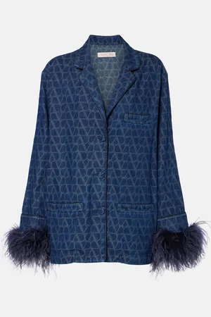 VALENTINO Feather-trimmed denim shirt