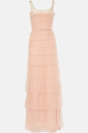 Costarellos Kali embellished plissÃ© tiered gown
