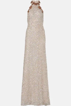 Costarellos Trinity sequined halterneck gown