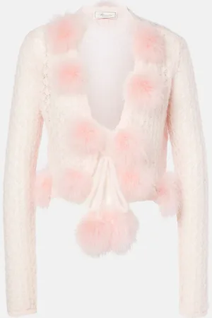 BLUMARINE Feather-trimmed mohair and wool-blend cardigan