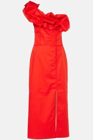 JOHANNA ORTIZ Ruffled one-shoulder poplin gown