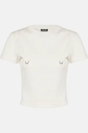 MUGLER Embellished cotton jersey crop top
