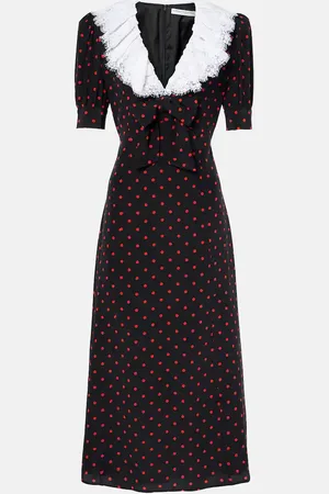 Alessandra Rich Polka-dot lace-trimmed silk midi dress