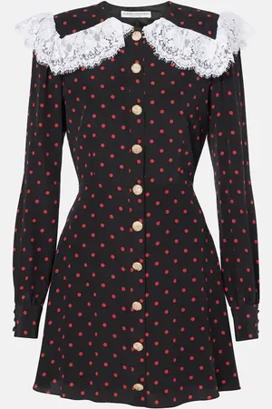 Alessandra Rich Polka-dot lace-trimmed silk minidress