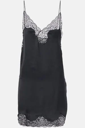 Saint Laurent Lace-trimmed satin slip dress