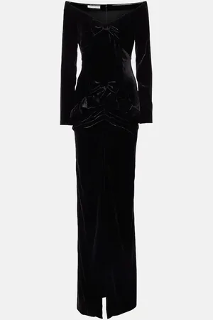 Alessandra Rich Bow-detail off-shoulder velvet gown