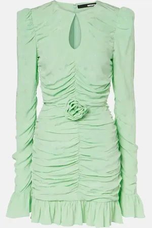 ROTATE Floral-appliquÃ© ruched minidress