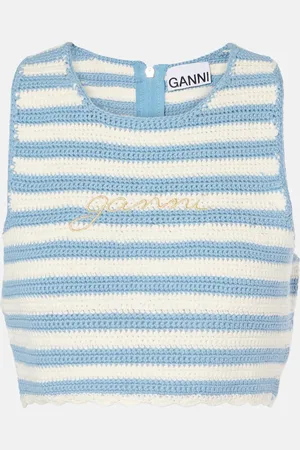 Ganni Striped cotton crochet crop top