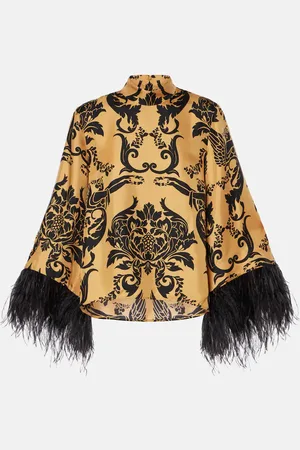 La DoubleJ Make An Exit feather-trimmed silk twill top