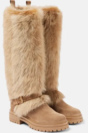 Gianvito Rossi Shearling-trimmed suede knee-high boots
