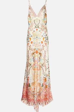 Camilla Printed embellished silk slip dress