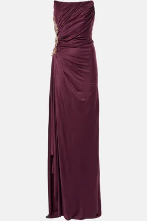 Costarellos Milia embroidered gathered gown