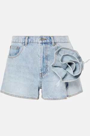 AREA Floral-appliquÃ© denim shorts