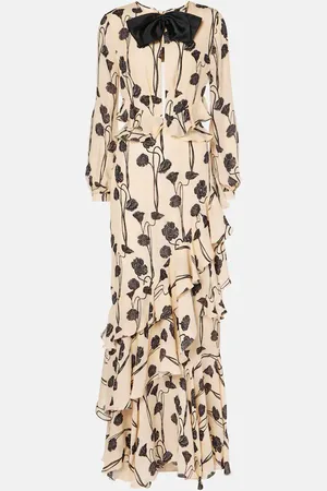JOHANNA ORTIZ Ruffled floral silk georgette gown