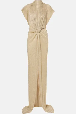 Costarellos Eva draped lamÃ© gown