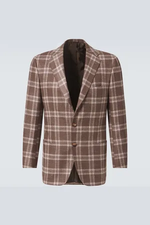 Kiton Checked wool, silk and linen blazer