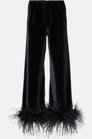 Oseree OsÃ©ree Feather-trimmed velvet wide-leg pants