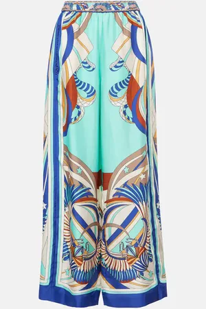 Camilla Printed silk satin palazzo pants