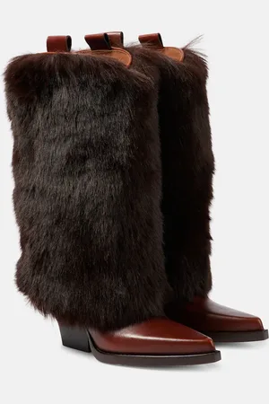 PARIS TEXAS Faux fur and leather knee-high boots