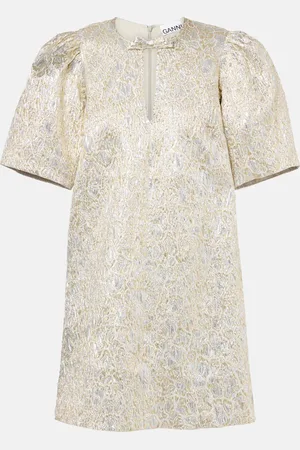 Ganni Bow-detail brocade minidress