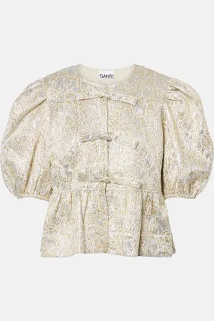 Ganni Puff-sleeve brocade top