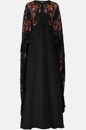 Etro Paisley caped fringed silk gown