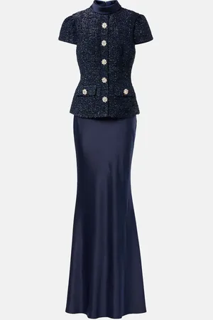 Self-Portrait Embellished bouclÃ© and satin maxi dress