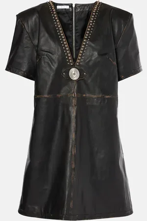 AREA Studded leather shirt dress