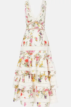 Camilla Floral tiered cotton and silk maxi dress