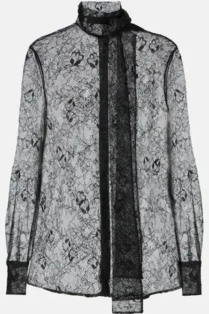VALENTINO Scarf-detail floral lace blouse