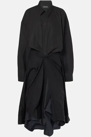 Balenciaga Gathered tie-front cotton shirt dress