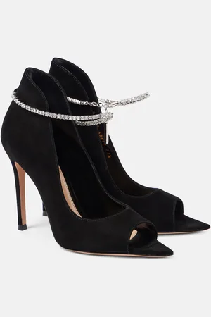 Gianvito Rossi Crystal-embellished suede peep-toe pumps