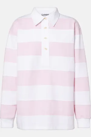 Ganni Striped cotton jersey polo sweater
