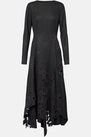 Oscar de la Renta Peony asymmetric wool midi dress