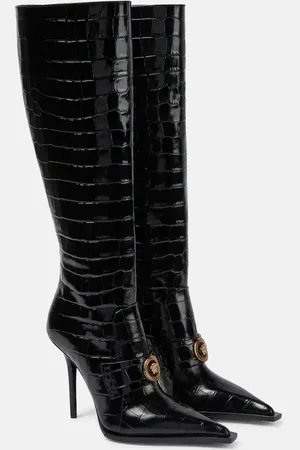 VERSACE Croc-effect patent leather knee-high boots