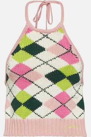 Ganni Argyle halterneck cotton top