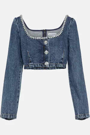 Self-Portrait Embellished cropped denim top