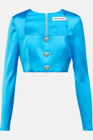 Self-Portrait Crystal-embellished satin crop top