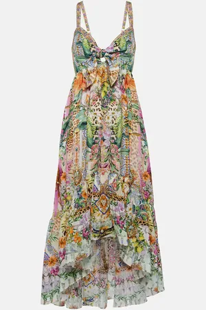 Camilla Asymmetric printed silk midi dress